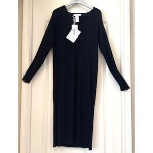 KAOS Made in Italy Black V-Neck Knit Midi Sweater Dress Wool Cashmere KI1FP047 S